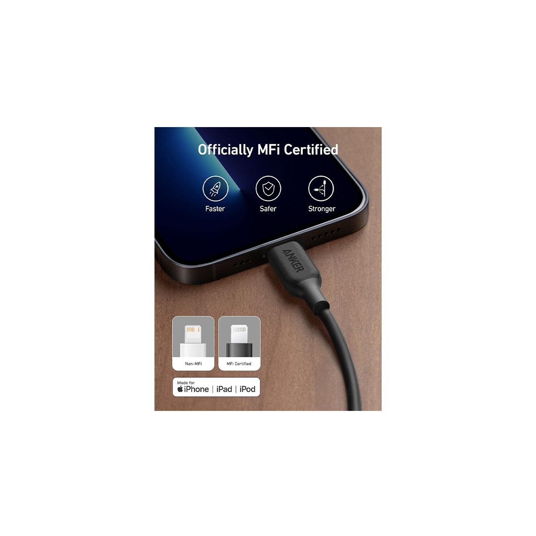أنكر 322 كابل USB-C إلى Lightning مضفر 6 قدم - أسود أنكر 322 كابل USB-C إلى Lightning مضفر 6 قدم - أسود